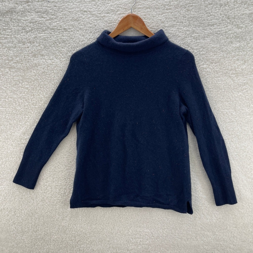 Talbots Sweater Womens Large Petite Blue Cashmere Fleck Turtleneck Preppy Luxury